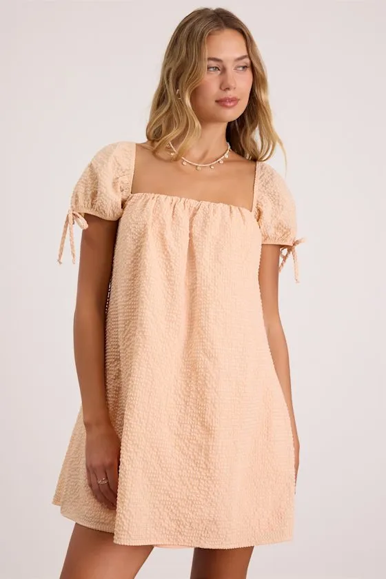Mirela Peach Textured Shift Mini Dress sold by Lulus