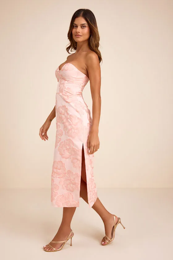 Kandra Light Pink Floral Jacquard Bustier Midi Dress sold by Lulus product image thumbnail 4