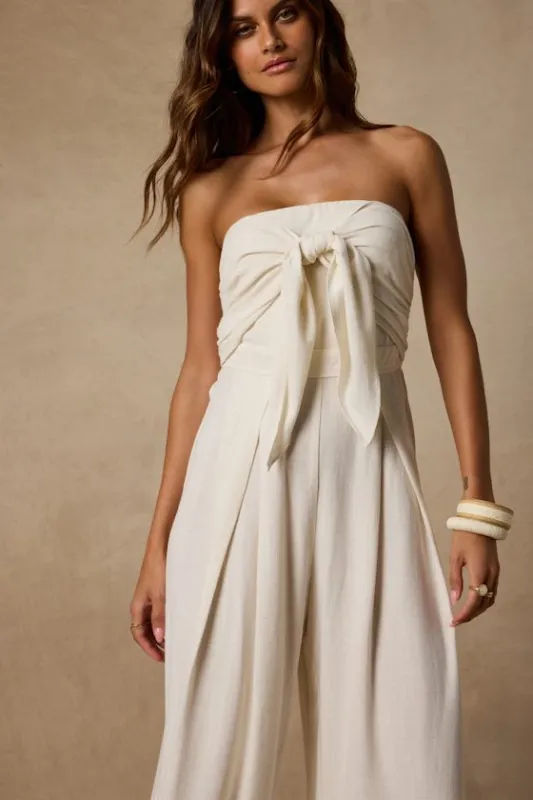 Wylda Light Beige Linen Tie-Front Jumpsuit made by Lulus
