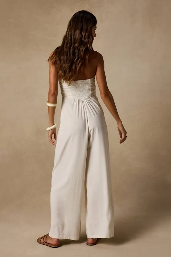 Wylda Light Beige Linen Tie-Front Jumpsuit sold by Lulus product image thumbnail 3