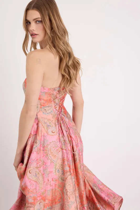 Lexis Pink Multi Boho Print Lace-Up Midi Dress made by Lulus