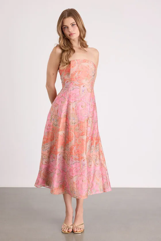 Lexis Pink Multi Boho Print Lace-Up Midi Dress sold by Lulus product image thumbnail 2