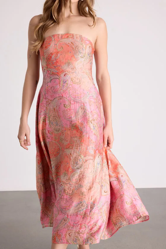 Lexis Pink Multi Boho Print Lace-Up Midi Dress sold by Lulus product image thumbnail 3