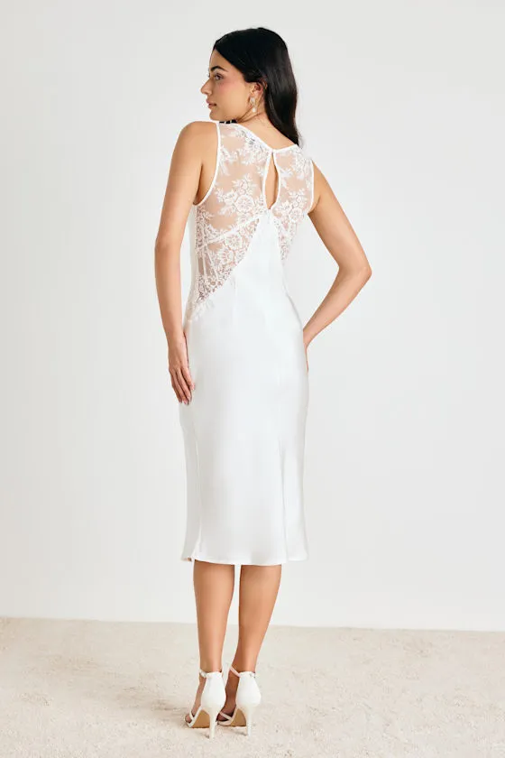 Deloise White Satin Lace Slip Midi Dress sold by Lulus product image thumbnail 3