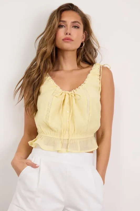 Capria Light Yellow Button-Front Tank Top made by Lush