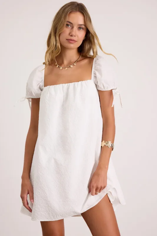 Mirela White Textured Shift Mini Dress made by Lulus
