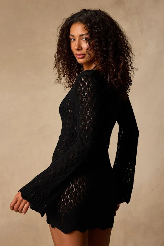 Seadrift Black Crochet Knit Ruched Mini Swim Cover-Up sold by Lulus product image thumbnail 3