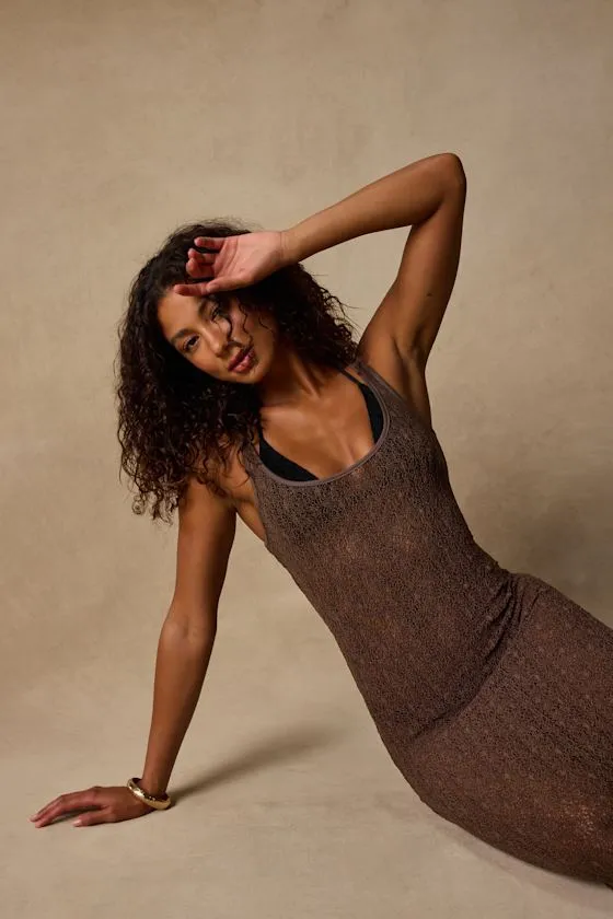 Sunkissed Brown Sheer Crochet Maxi Swim Cover-Up sold by Lulus product image thumbnail 3