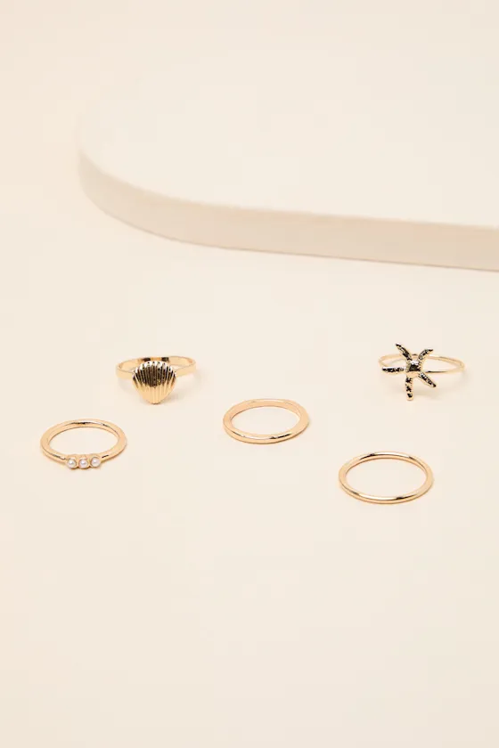 Bena Gold Five-Piece Ring Set sold by Lulus product image thumbnail 4