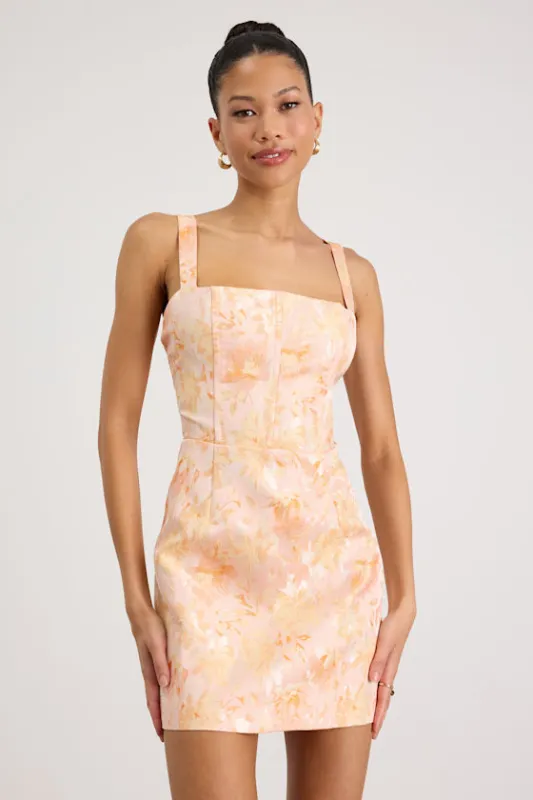 Belen Peal Floral Jacquard Tie-Back Mini Dress made by Lulus