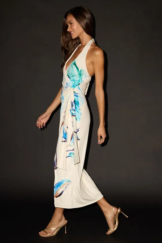 Mirita White Floral Jersey Knit Wrap Midi Dress sold by Lulus product image thumbnail 4