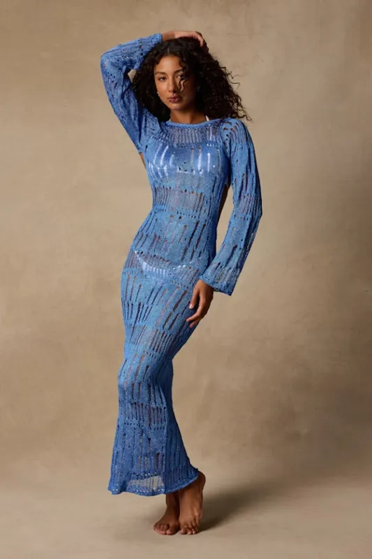 Salise Shiny Blue Distressed Maxi Swim Cover-Up made by Lulus