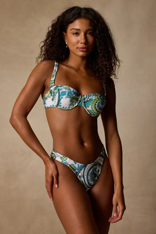 Aloha Ivory Multi Paisley Print Cheeky Bikini Bottoms made by Lulus