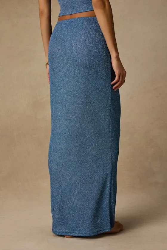 Sea Glass Blue Lurex Maxi Skirt Swim Cover-Up sold by Lulus product image thumbnail 3