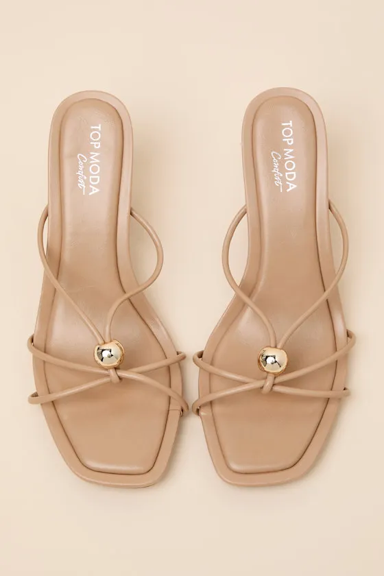 Valicia Camel Strappy Gold Bead High Heel Sandals sold by Lulus product image thumbnail 2