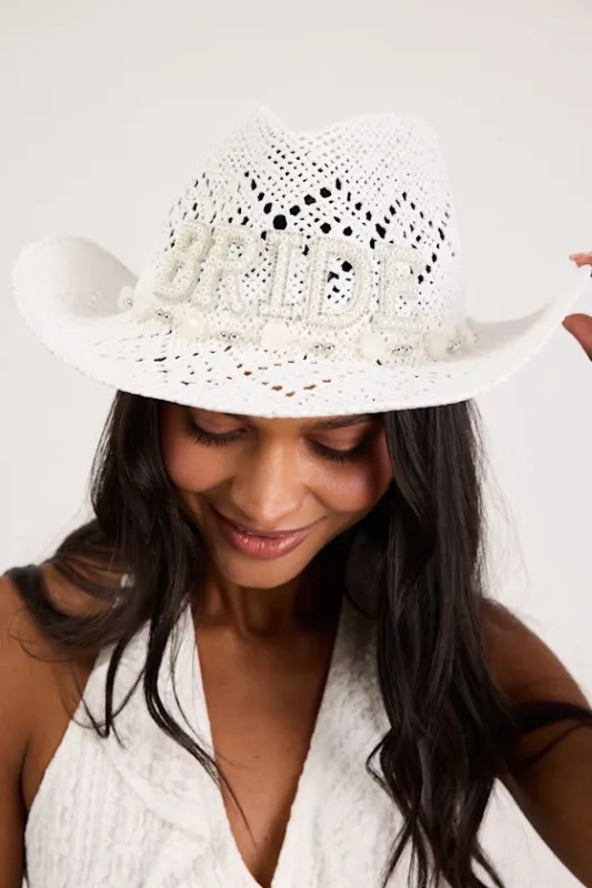 Tying the Knot White Patch Veil Western Hat made by Lulus