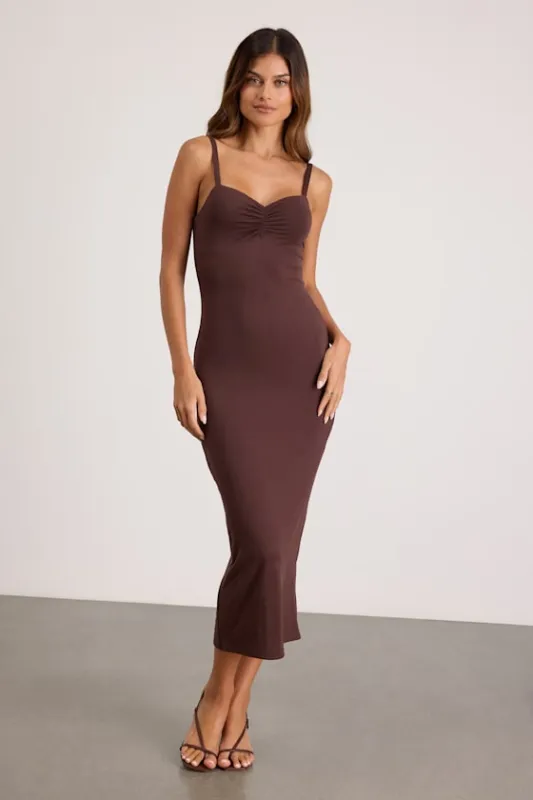 Dalene Brown Jersey Knit Bodycon Midi Dress made by Lulus
