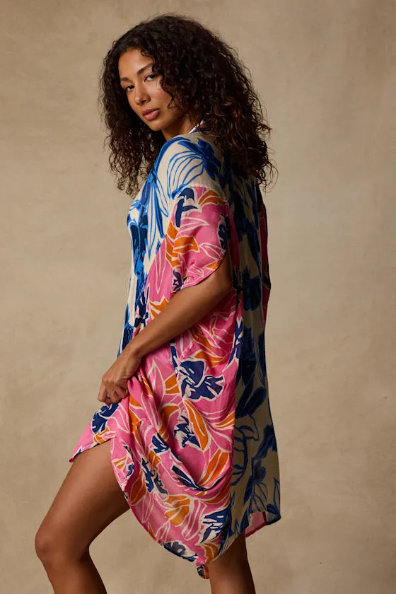 Haylu Pink Multi Floral Print Two-Tone Swim Coverup sold by Lulus product image thumbnail 2
