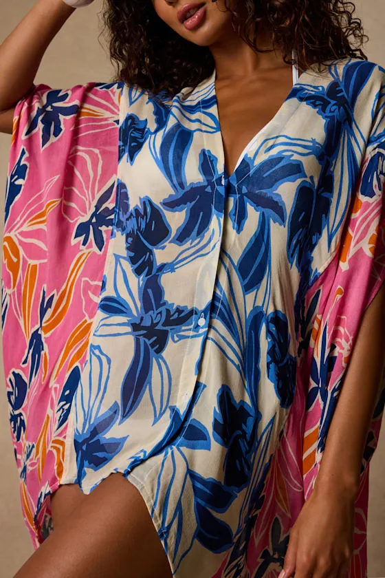 Haylu Pink Multi Floral Print Two-Tone Swim Coverup sold by Lulus product image thumbnail 4
