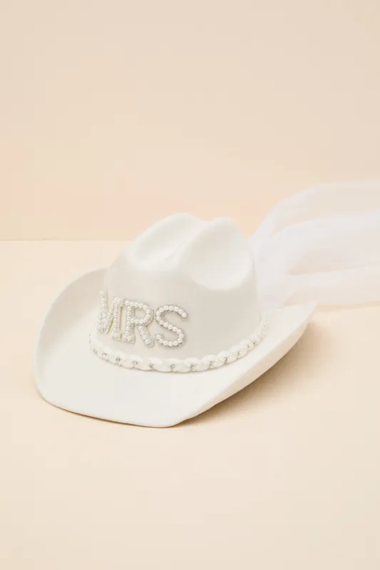 Wife of the Party White Patch Veil Western Hat made by Lulus