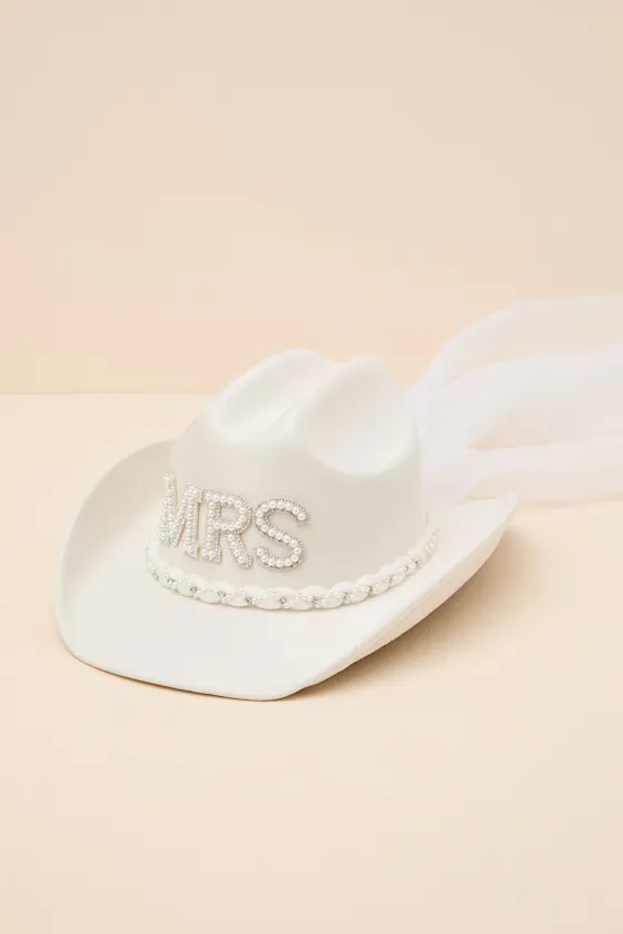 Wife of the Party White Patch Veil Western Hat sold by Lulus