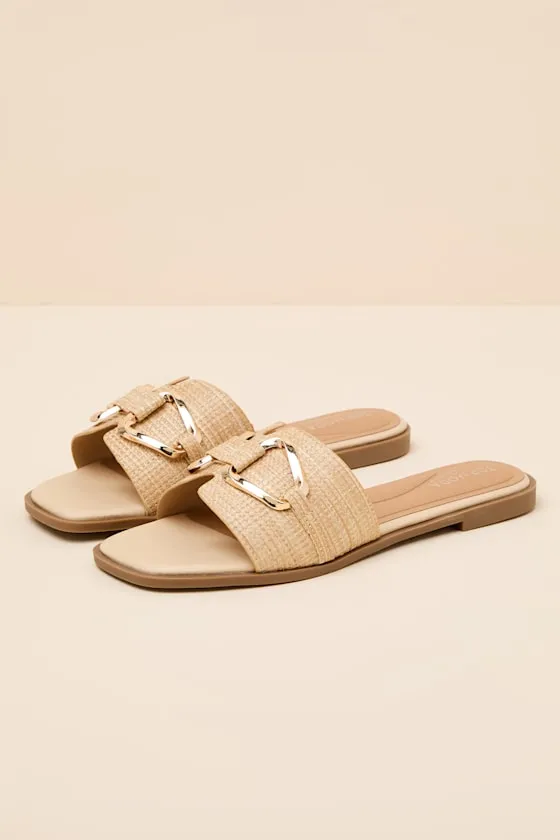 Barrett Beige Raffia Slide Sandals sold by Lulus product image thumbnail 4