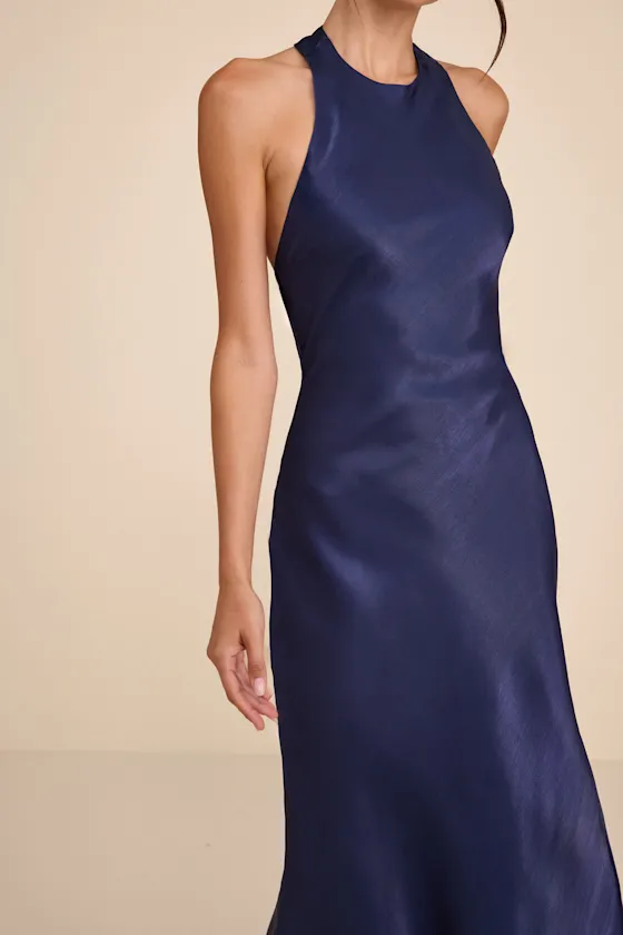 Belin Navy Satin Backless Midi Dress sold by Lulus product image thumbnail 4