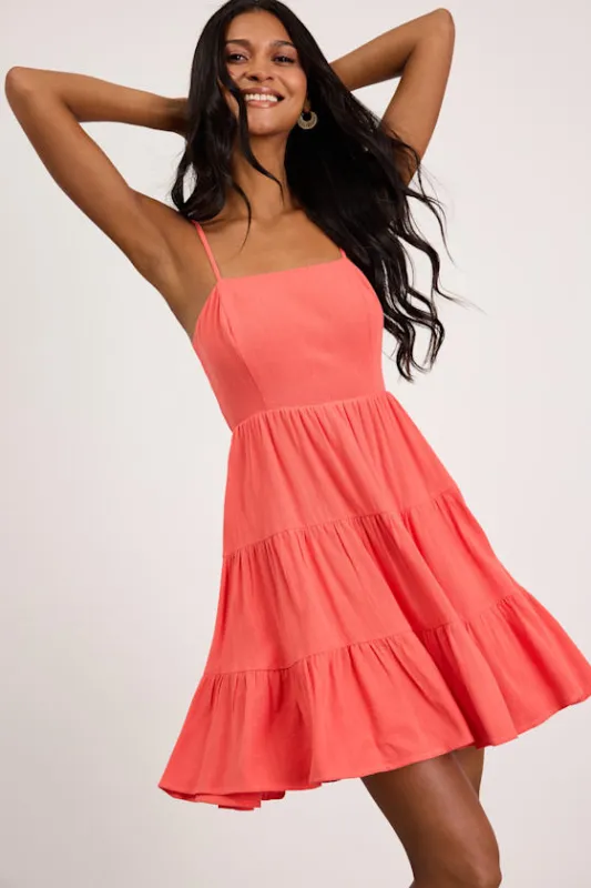 Make a Day of It Coral Cutout Tiered Mini Dress made by Lulus
