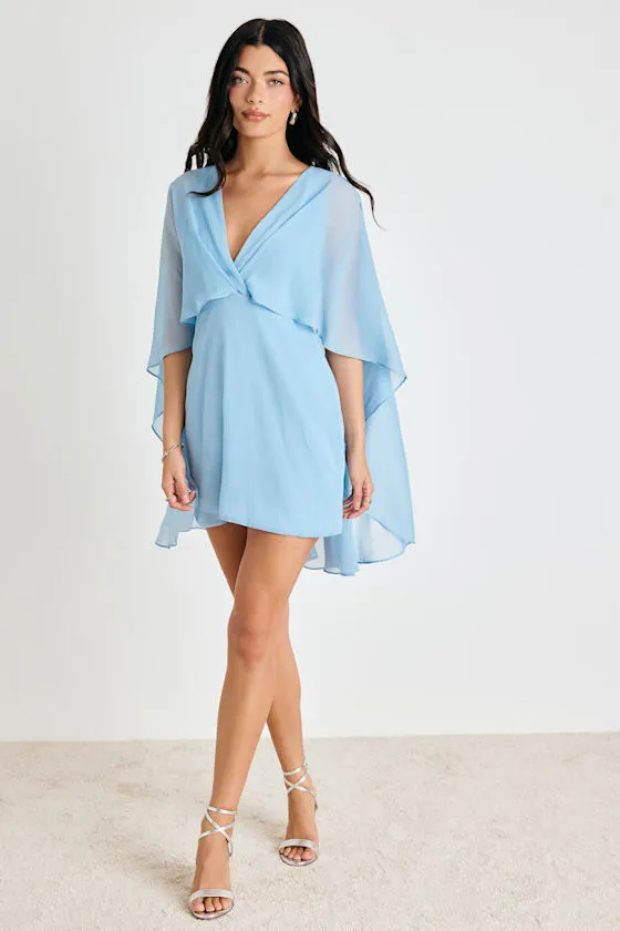Jolia Light Blue Cape V-Neck Mini Dress sold by Lulus product image thumbnail 3