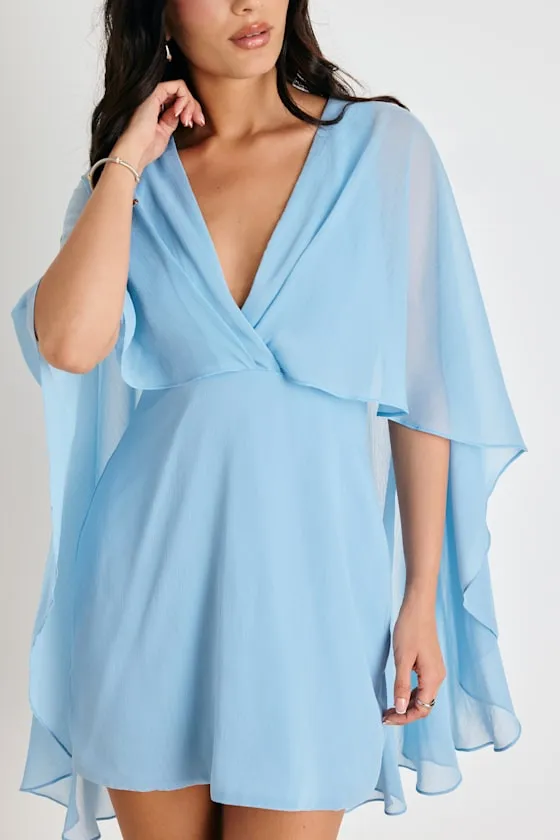 Jolia Light Blue Cape V-Neck Mini Dress sold by Lulus product image thumbnail 4