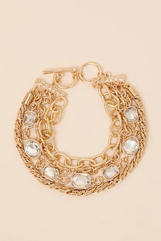 Dane Gold Rhinestone Layered Bracelet sold by Lulus