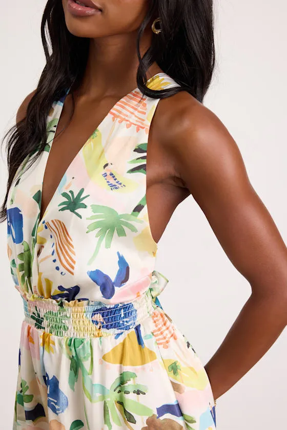 Deanna White Multi Print Satin Sleeveless Romper sold by Lulus product image thumbnail 4