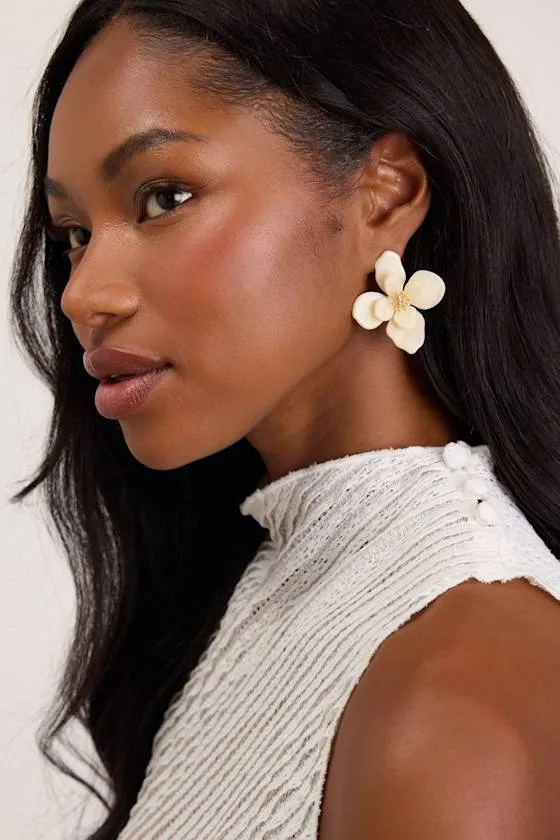 Riona White Flower Earrings sold by Lulus
