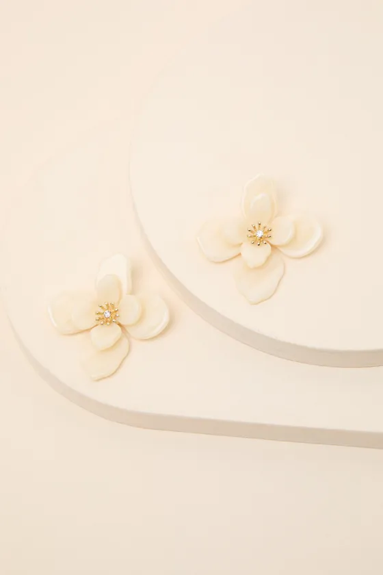 Riona White Flower Earrings sold by Lulus product image thumbnail 2