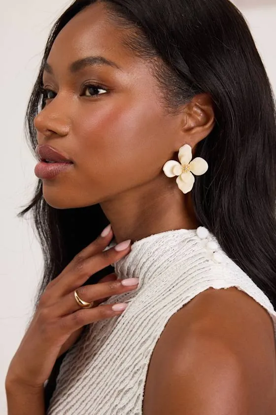 Riona White Flower Earrings sold by Lulus product image thumbnail 3