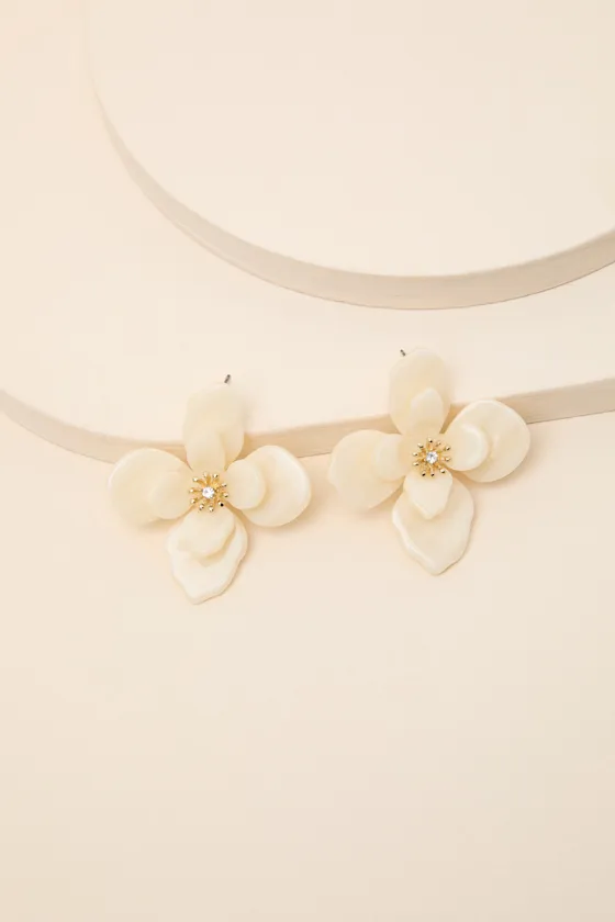 Riona White Flower Earrings sold by Lulus product image thumbnail 4