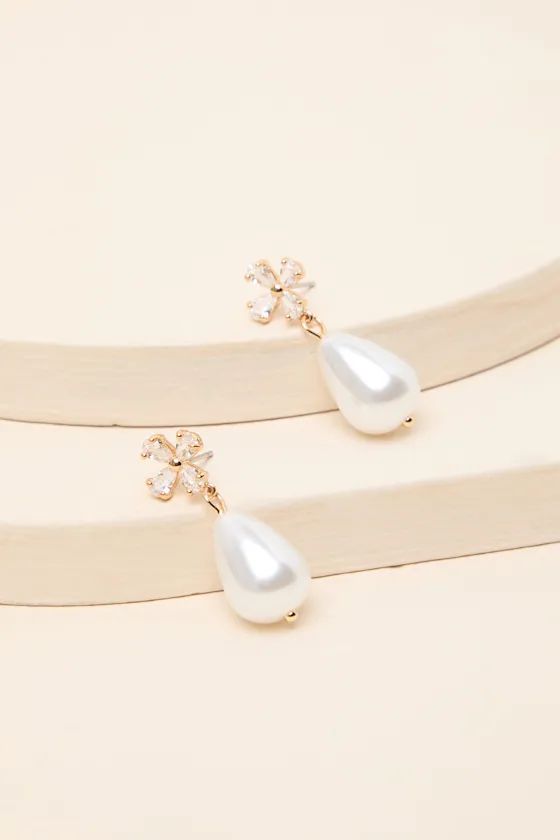 Amanas 14KT Gold Pearl Drop Earrings sold by Lulus