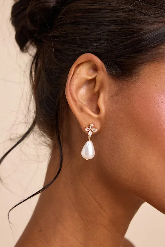 Amanas 14KT Gold Pearl Drop Earrings sold by Lulus product image thumbnail 2