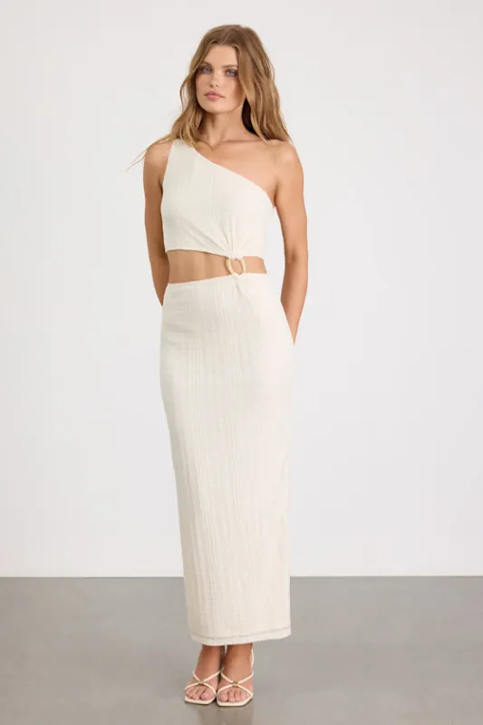 Camelia Cream Textured One-Shoulder Maxi Dress made by Lulus