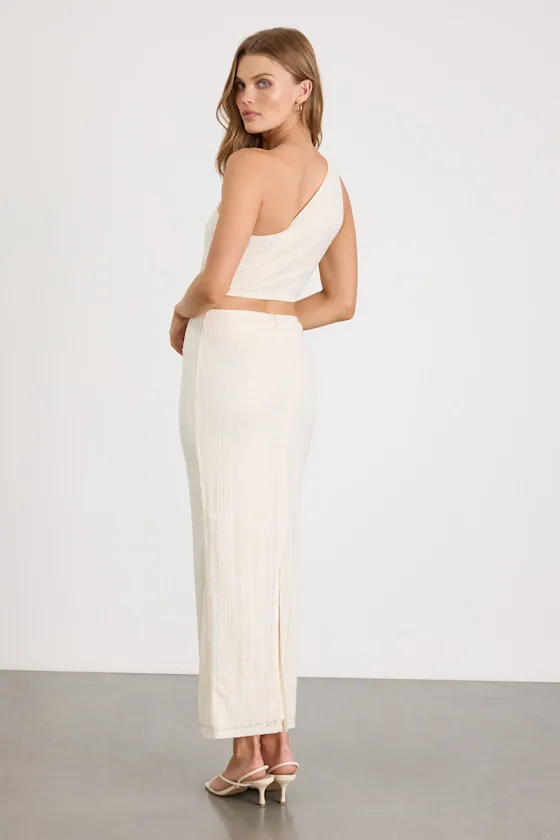 Camelia Cream Textured One-Shoulder Maxi Dress sold by Lulus product image thumbnail 3