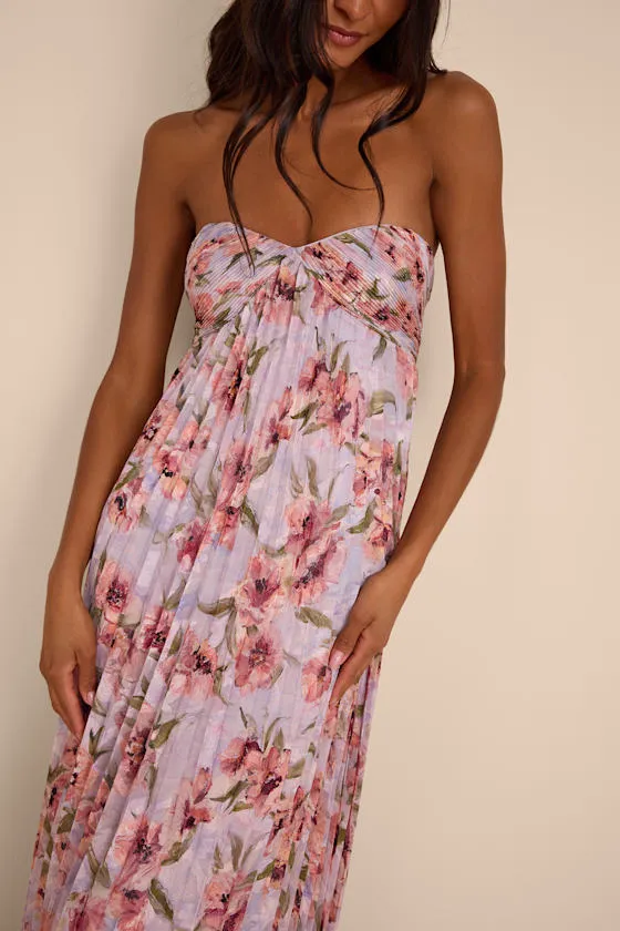 Nola Lavender Floral Pleated Strapless Maxi Dress sold by Lulus product image thumbnail 2
