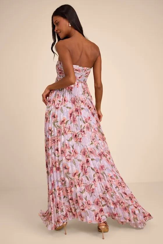 Nola Lavender Floral Pleated Strapless Maxi Dress sold by Lulus product image thumbnail 3