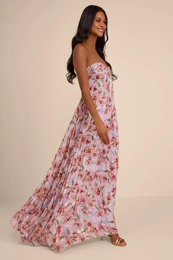 Nola Lavender Floral Pleated Strapless Maxi Dress sold by Lulus product image thumbnail 4