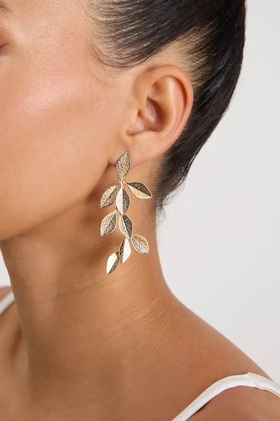 Pada Gold Leaf Drop Earrings sold by Lulus