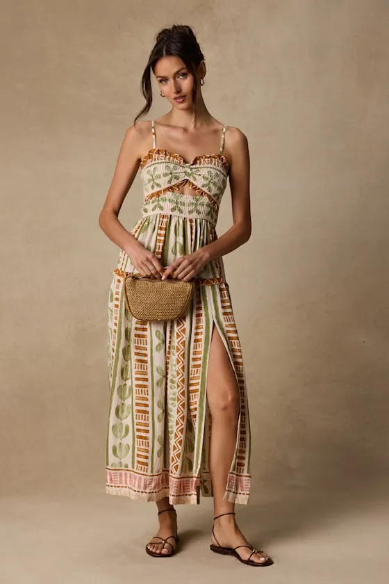 Fiora Cream Multi Boho Print Ruffled Midi Dress sold by Lulus product image thumbnail 2