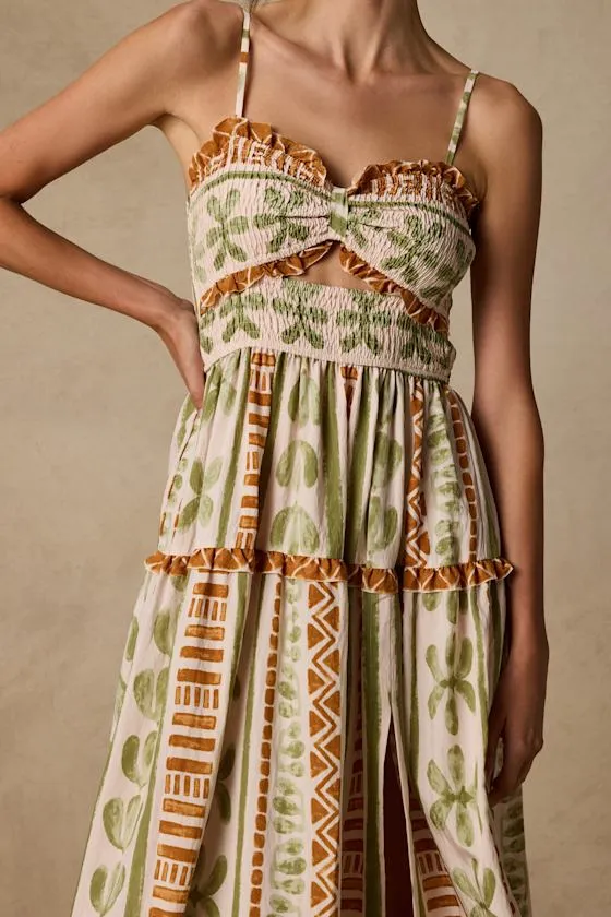 Fiora Cream Multi Boho Print Ruffled Midi Dress sold by Lulus product image thumbnail 3