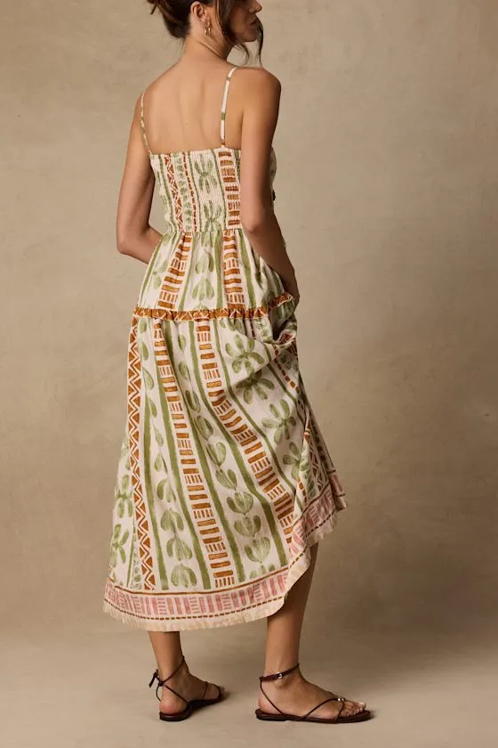 Fiora Cream Multi Boho Print Ruffled Midi Dress sold by Lulus product image thumbnail 4