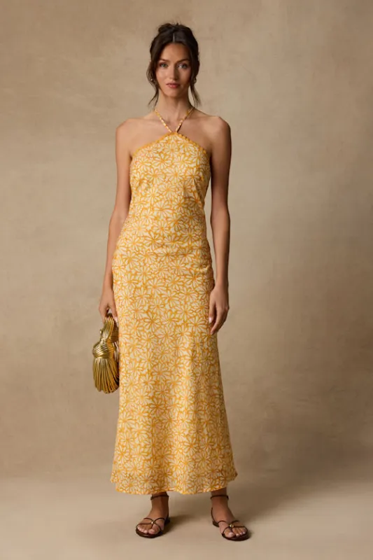 Enola Yellow Floral Halter Midi Dress made by Lulus
