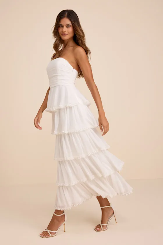 Mianella White Swiss Dot Tiered Maxi Dress sold by Lulus product image thumbnail 4