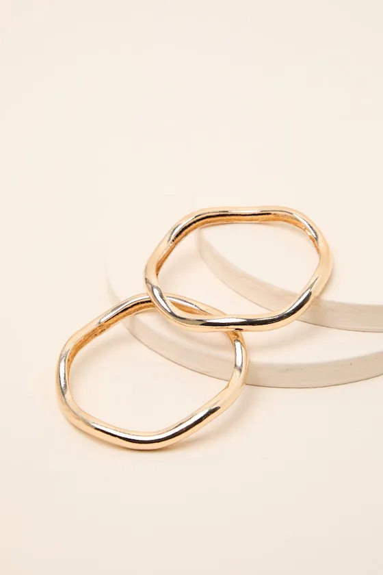 Marla 14KT Gold Wavy Two-Piece Bangle Bracelet Set sold by Lulus